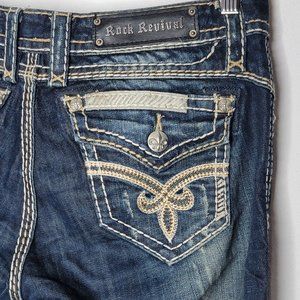 Rock Revival Size 28 Roza‎ Easy Boot Embroidered Dark Wash Blue Women's Jeans